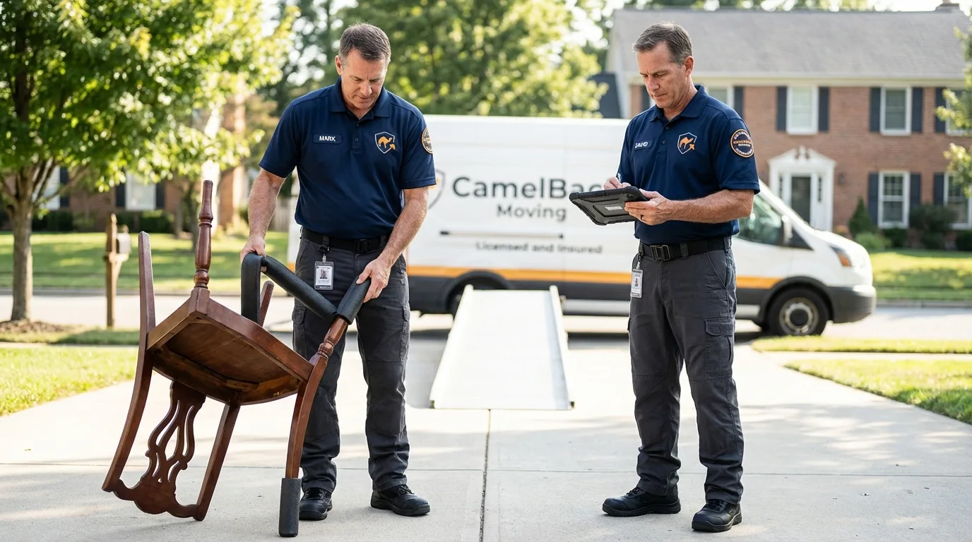 Movers inspecting furniture for damage prevention before loading in Casselberry, FL