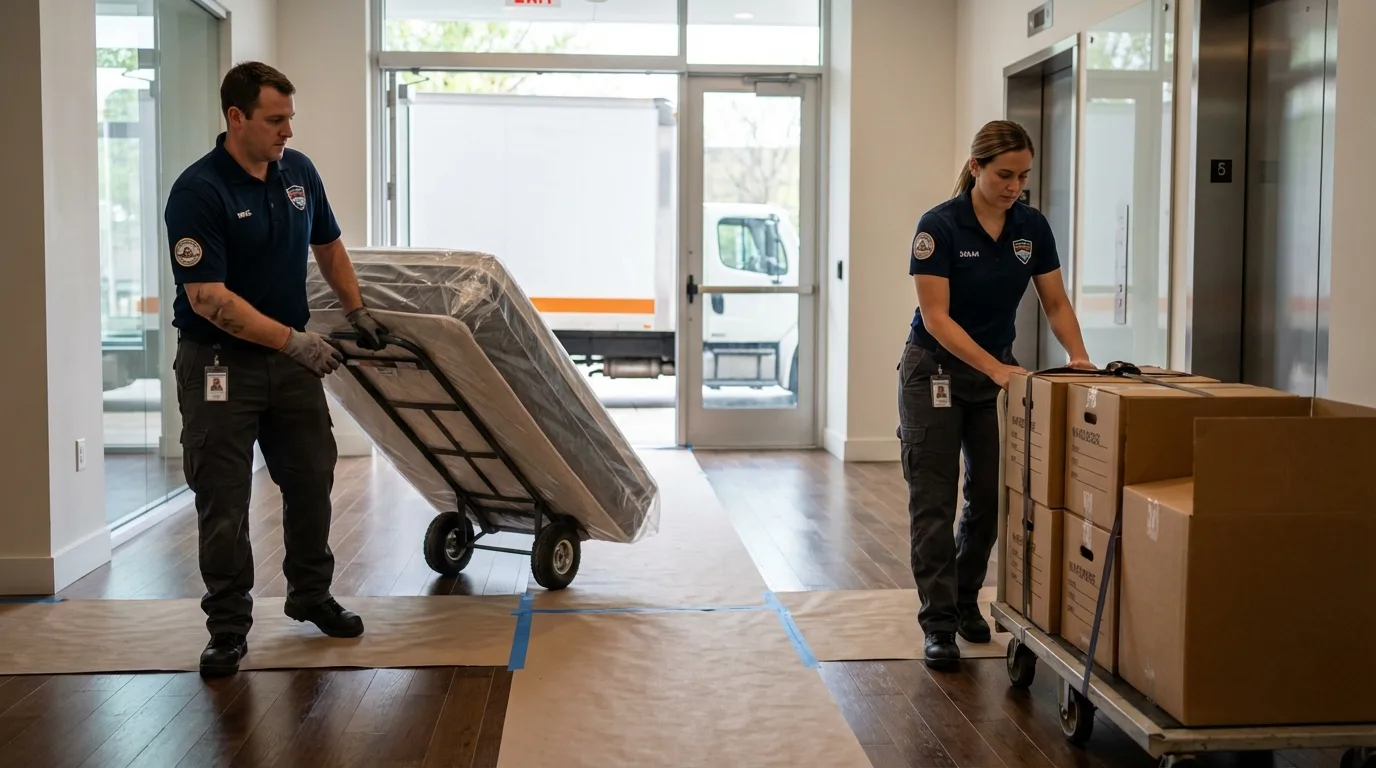 Professional apartment movers loading elevator in Casselberry, FL